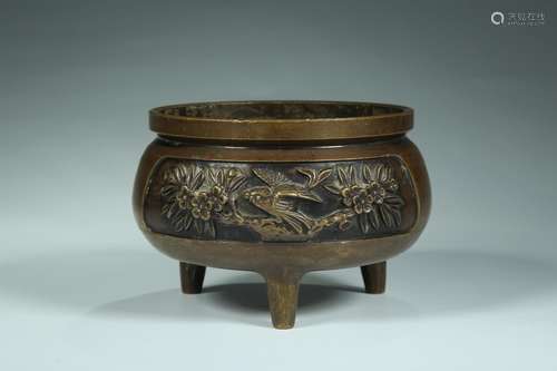 WenXiangLu, copper medallion and flowers and birdsHigh 7.7 C...