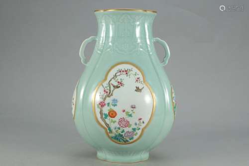 , "" powder blue glaze medallion and grain double ...