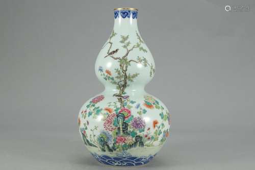 , "" blue and white powder enamel grain bottle gou...