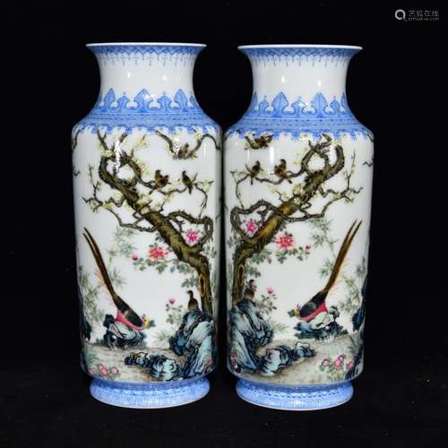 Grain bottle, colored enamel painting of flowers and birds, ...