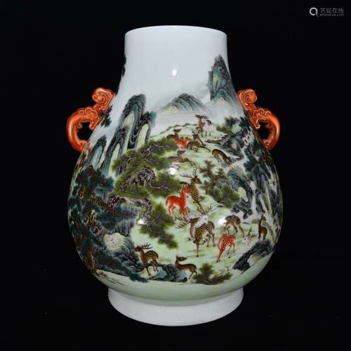 , deer grain powder enamel ruyi ear, 46 x 37