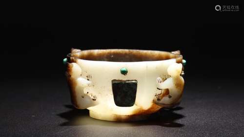 : hetian jade belt ooze a hoard of embedded figures one cupD...