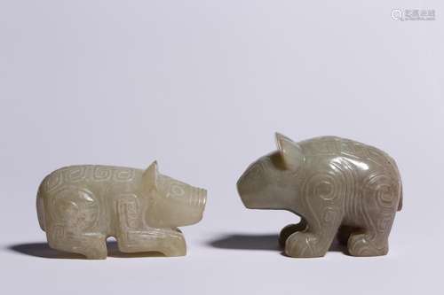 Lie: hetian jade pig furnishing articles of a couple170.9 gr...