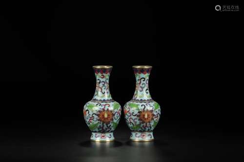 Around branches, wire inlay enamel floral bottles of a pairS...