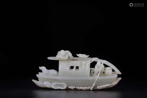 Furnishing articles, hotan jade lad fisherman row boatSize: ...