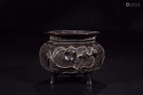 : copper meander to lotus wen jin furnace9.4 cm high 7.6 cm ...