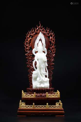 Hetian jade backlit guanyin stands resembleSize: 10.2 * 7.5 ...