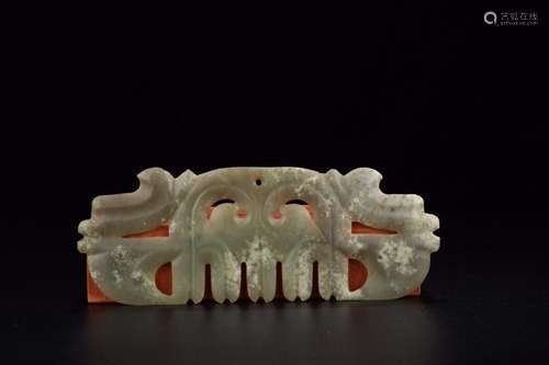 : ancient jade combSize: 7.3 cm wide and 19.2 x 0.4 cm weigh...