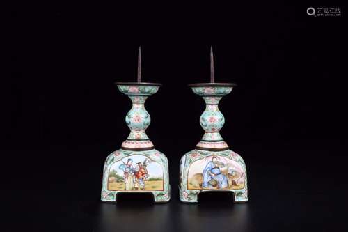 : stories of colored enamel, candlestickSize: 16.8 cm wide a...