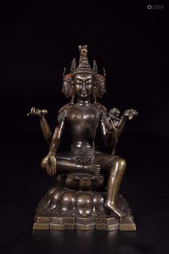 : copper silver inlaid on three sides by four arm guanyin ca...