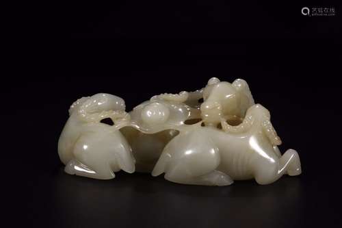 : hetian jade three Yang kaitai, furnishing articlesSize: le...