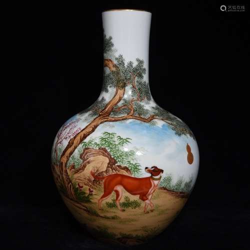 Lang shining painting handsome dog enamel tree,Size is 41.5 ...