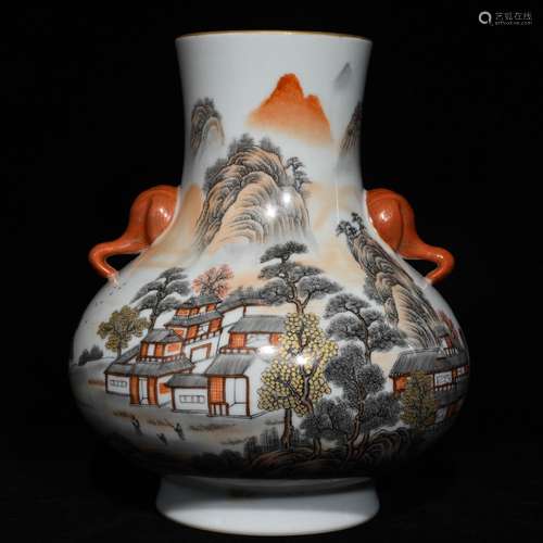 Color ink landscape pattern trunk,Size is 26.5 21.5 diameter...