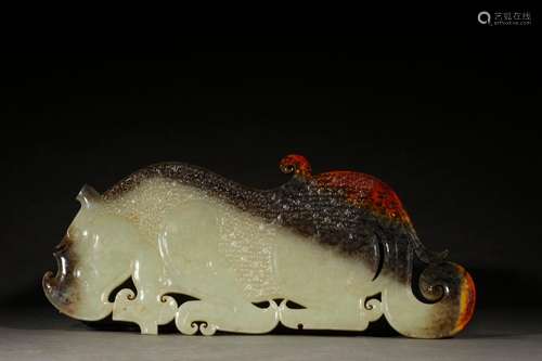 War, hotan white jade belt ooze rhino palinSize, high 34.4 c...