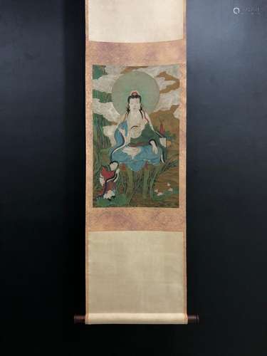 : Ding Yunpeng silk scroll Buddha figureSize: 37 x60. 5 cm