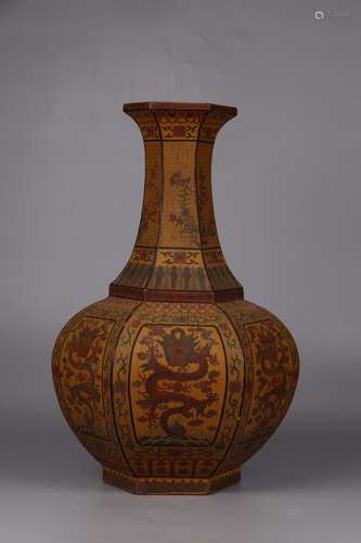 , ""lacquer painting YunLongWen vase31 cm in diame...