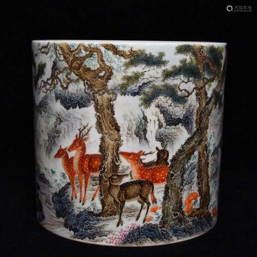 Pastel deer figure pen container, high 17 18 diameter,