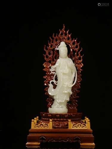 .Wait hetian jade aniseed one entire carved guanyin stands r...