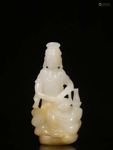 Hotan white jade hand carved guanyin cave furnishing article...