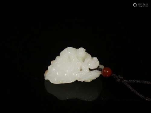 Hotan white jade hand-carved lad by ganoderma lucidum widget...