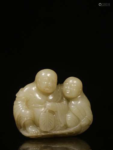 Hetian jade carved their fairy hand pieceSize: 5.8 cm high, ...