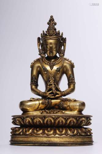 Copper, gold treasure amitayus cave18.3 cm high, 11.7 cm lon...