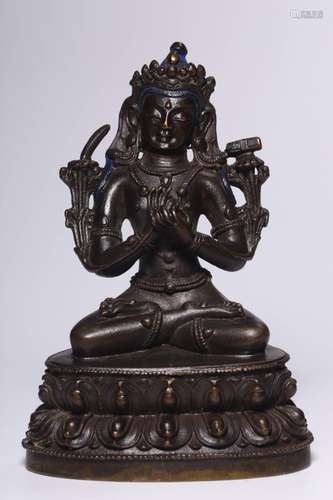 Manjusri bodhisattva, copper statue10.5 cm high, 7.3 cm long...