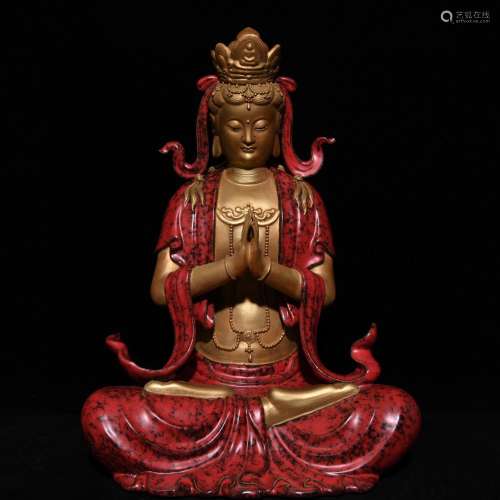 Red glaze gold guanyin, 37.5 diameter 27,