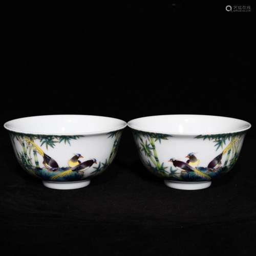 Colored enamel ribbon bamboo stone bowl, 6 diameter 11.8 hig...
