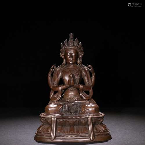 The old copper build "four arm guanyin Buddha"Spec...