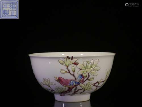 ."" hand-painted powder enamel green-splashed bowl...