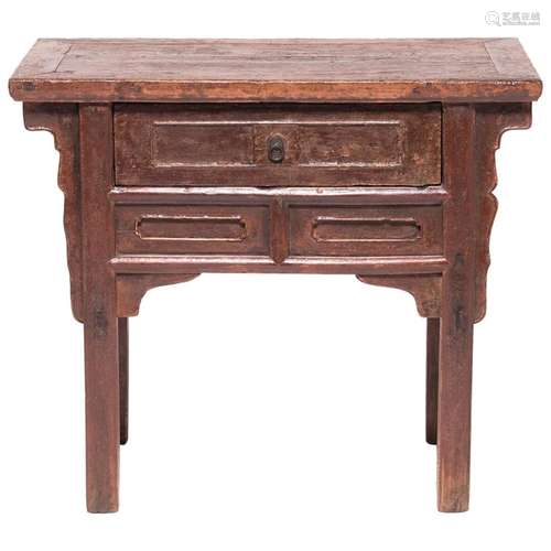 19th Century Chinese Rustic Lacquer Side Table with Drawer