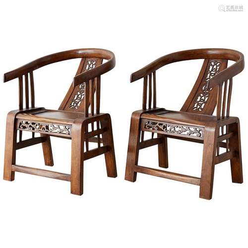 Pair of Chinese Ming Style Elm Horseshoe Chairs