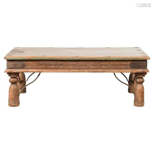 19th Century Indian Rustic Coffee Table with Iron Accents an...