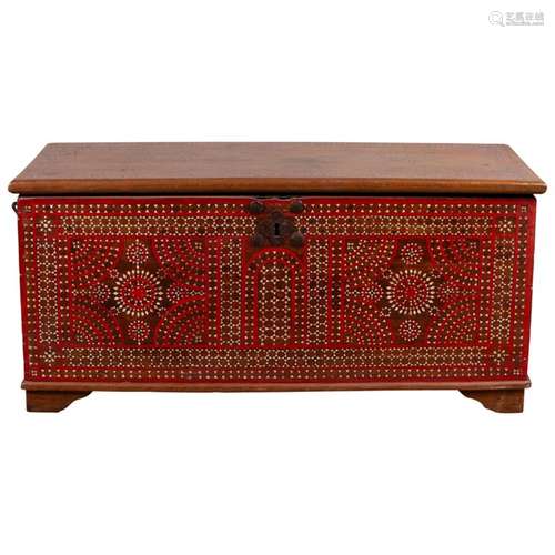 Antique Madura Blanket Chest with Red Geometric Decor and In...