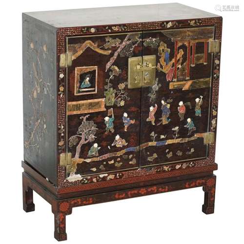 19th Century Mother of Pearl Inlaid Chinese Lacquer Brass En...