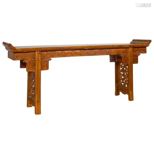 Ming Style Altar Table with Everted Flanges, Meander Apron a...