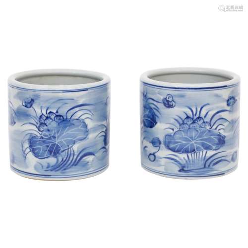 Pair of Blue and White Porcelain Pots