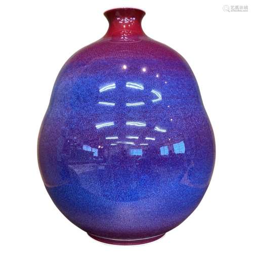 Japanese Contemporary Red and Blue Hand-Glazed Porcelain Vas...
