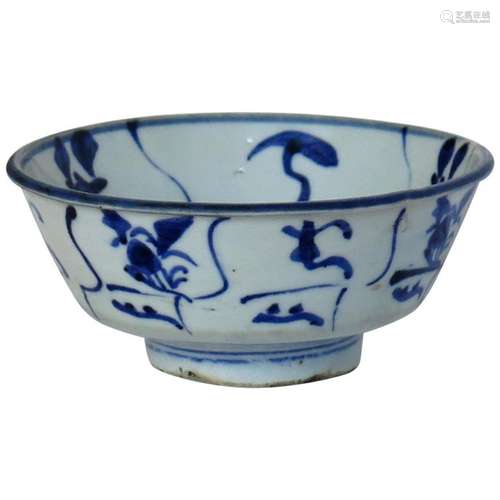 Chinese Porcelain Bowl Hand Painted Blue and White, 17th Cen...