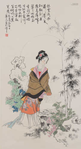 华三川 1930-2004 修竹仕女