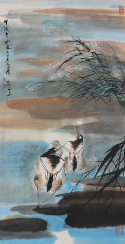 韩天衡 b.1940 芦苇与鹤