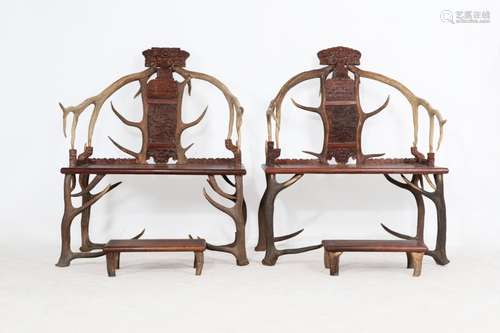 A pair ofhua limu imitation antlers chairSize: antlers chair...