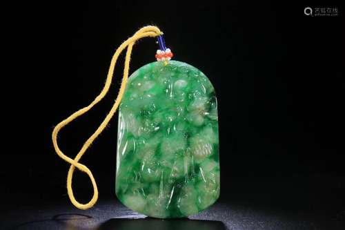 Old jade "pine crane live" listedSize: 7.0 cm wide...