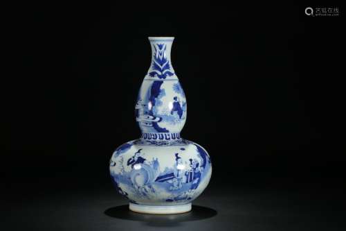 Stories of blue and white gourd bottleSize: 32.5 abdominal d...
