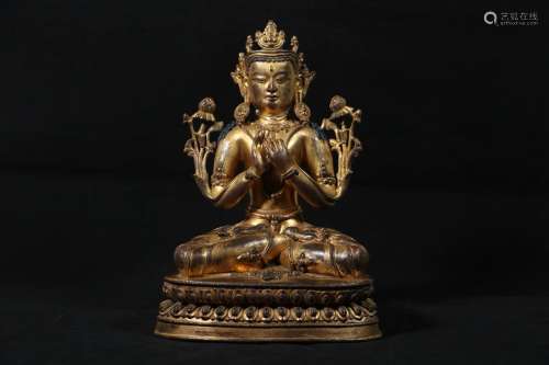 Copper and gold guanyin bodhisattvaSize: 24.5 cm high and we...