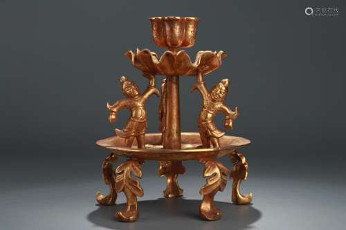 : copper and gold flower candlestick figurines of peopleSize...