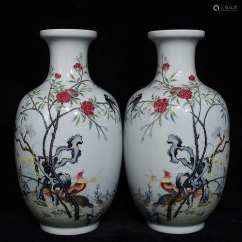 Powder enamel pheasant wax gourd bottle of a coupleSize: hig...