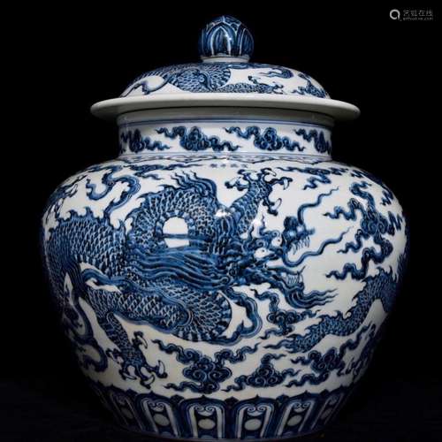 Blue and white dragon tank cover, high 48 46 diameter,