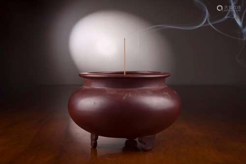 Red glaze porcelain body small incense burnerSpecification: ...